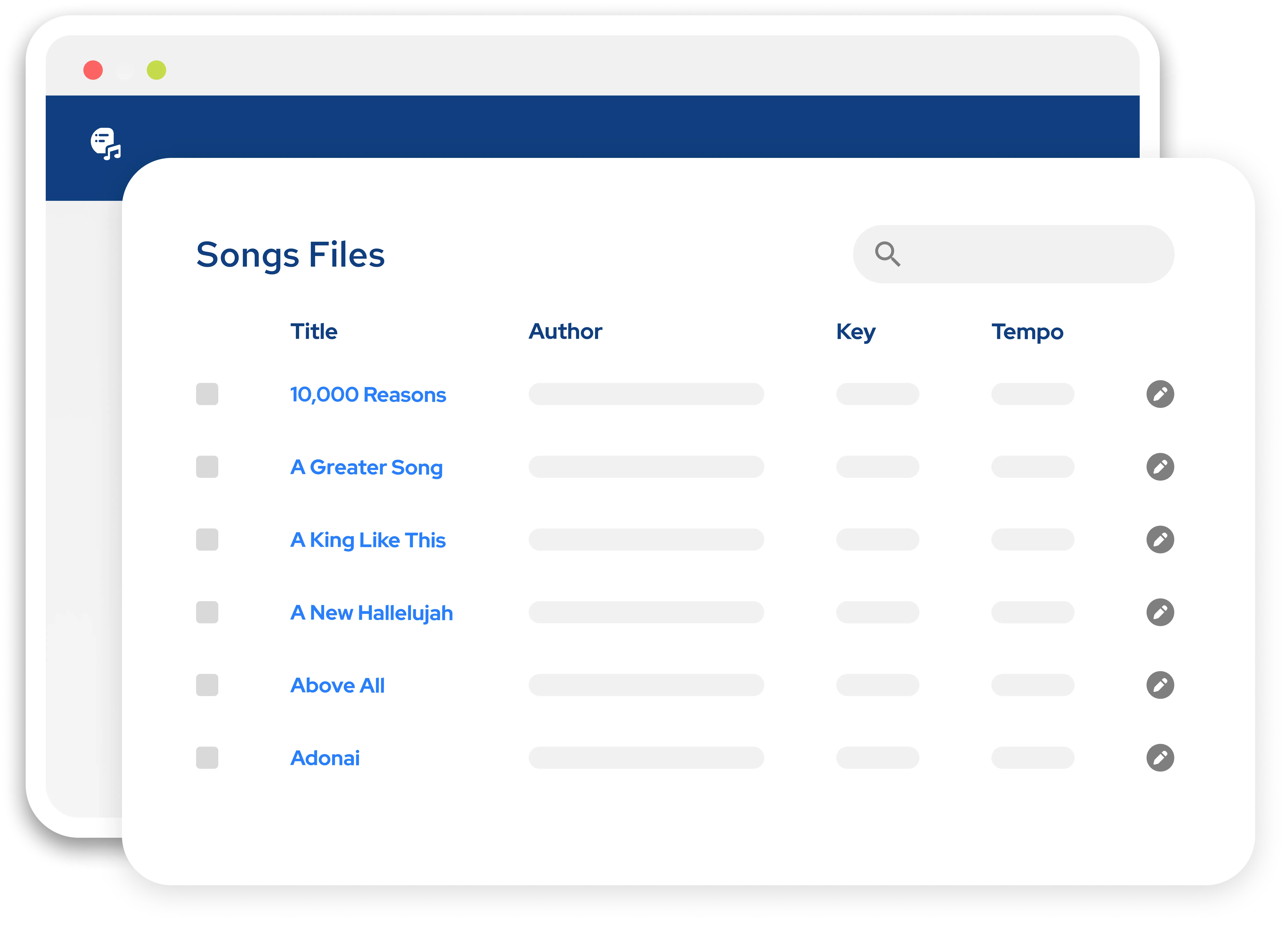 Dashboard showing Song files